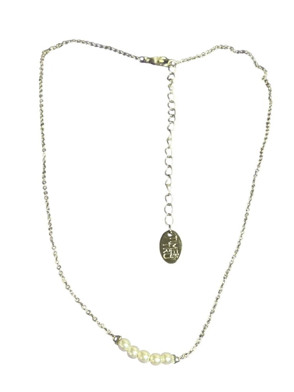 Time & Tru Silvertone Chain Faux Pearl Necklace 15 - 18 inches Long